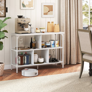 3-Tier Horizontal Cubby Bookshelf with Open Shelves-White