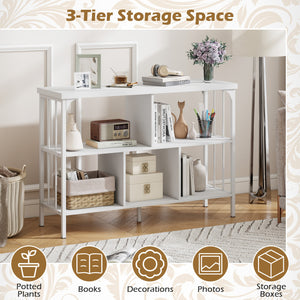 3-Tier Horizontal Cubby Bookshelf with Open Shelves-White