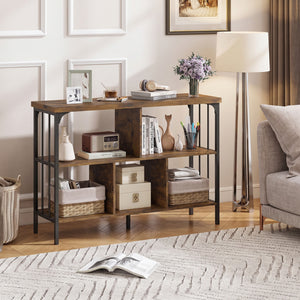 3-Tier Horizontal Cubby Bookshelf with Open Shelves-Rustic Brown