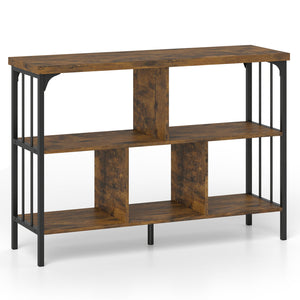 3-Tier Horizontal Cubby Bookshelf with Open Shelves-Rustic Brown