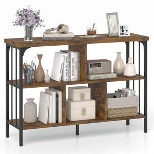3-Tier Horizontal Cubby Bookshelf with Open Shelves-Rustic Brown