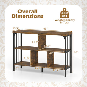 3-Tier Horizontal Cubby Bookshelf with Open Shelves-Rustic Brown