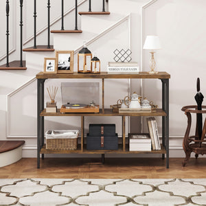 3-Tier Horizontal Cubby Bookshelf with Open Shelves-Rustic Brown