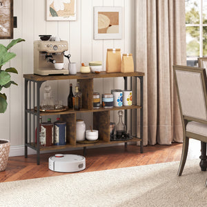 3-Tier Horizontal Cubby Bookshelf with Open Shelves-Rustic Brown