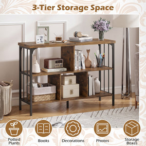 3-Tier Horizontal Cubby Bookshelf with Open Shelves-Rustic Brown
