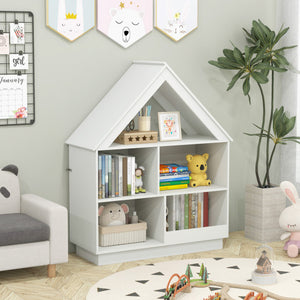 3-Tier House-Shaped Toy Storage Organizer with Open Shelves-White