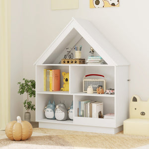 3-Tier House-Shaped Toy Storage Organizer with Open Shelves-White