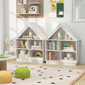 3-Tier House-Shaped Toy Storage Organizer with Open Shelves-White
