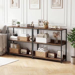 3-Tier Industrial Bookshelf with Wooden Shelves and Metal Frame-Rustic Brown