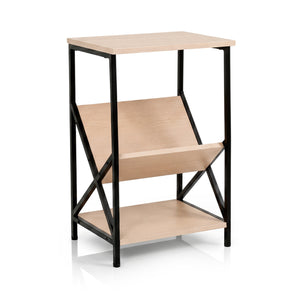 3-Tier Industrial Side Table with V-shaped Bookshelf for Living Room-Natural
