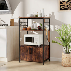 3-Tier Kitchen Baker €™s Rack with Cabinet and 2 Open Shelves-Brown