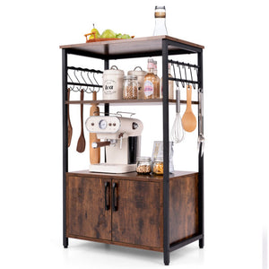 3-Tier Kitchen Baker €™s Rack with Cabinet and 2 Open Shelves-Brown