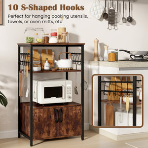 3-Tier Kitchen Baker €™s Rack with Cabinet and 2 Open Shelves-Brown