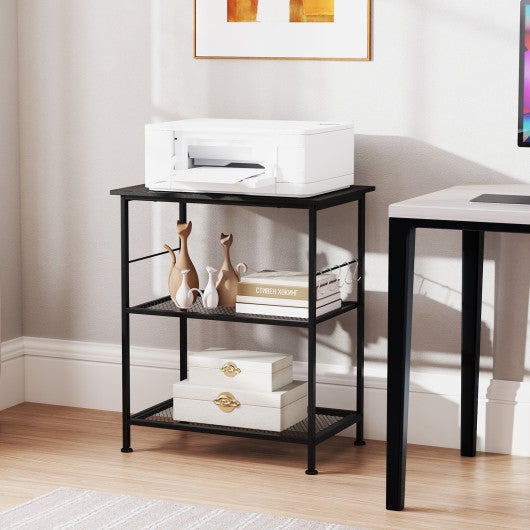 3-Tier Kitchen Serving Cart Utility Standing Microwave Rack with Hooks-Black