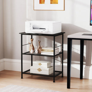 3-Tier Kitchen Serving Cart Utility Standing Microwave Rack with Hooks-Black