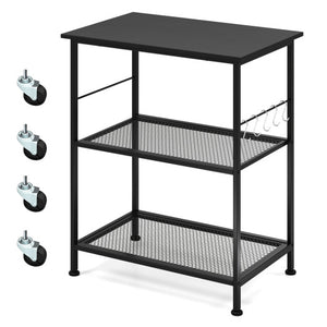 3-Tier Kitchen Serving Cart Utility Standing Microwave Rack with Hooks-Black
