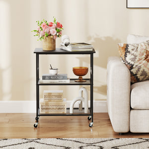 3-Tier Kitchen Serving Cart Utility Standing Microwave Rack with Hooks-Black