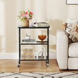 3-Tier Kitchen Serving Cart Utility Standing Microwave Rack with Hooks-Black
