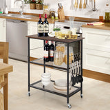 3-Tier Kitchen Utility  Industrial Cart with Storage-Brown