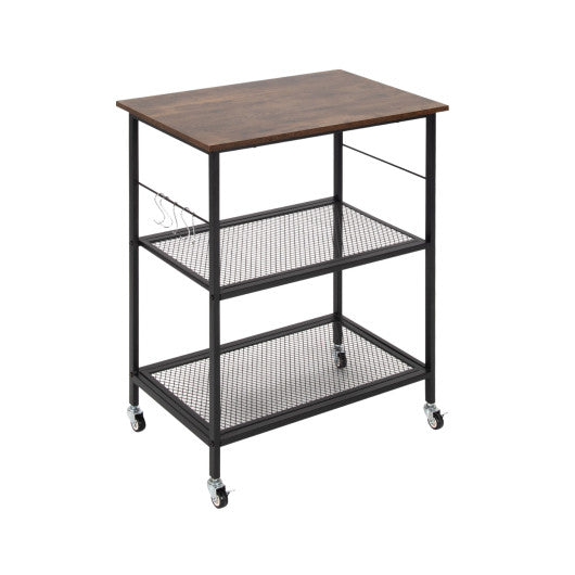 3-Tier Kitchen Utility  Industrial Cart with Storage-Brown
