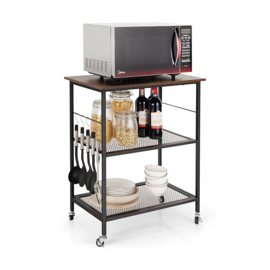 3-Tier Kitchen Utility  Industrial Cart with Storage-Brown