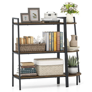 3-Tier Ladder Shelf and Corner Shelf Set with Metal Frame-Rusticbrown