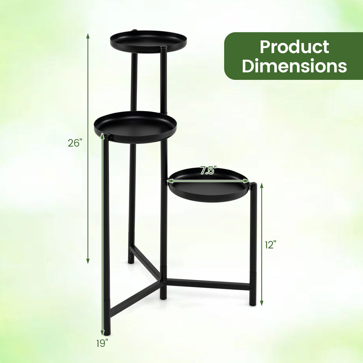 3-Tier Metal Plant Stand Indoor Outdoor Tall Corner Flower Pot Holder Display Rack