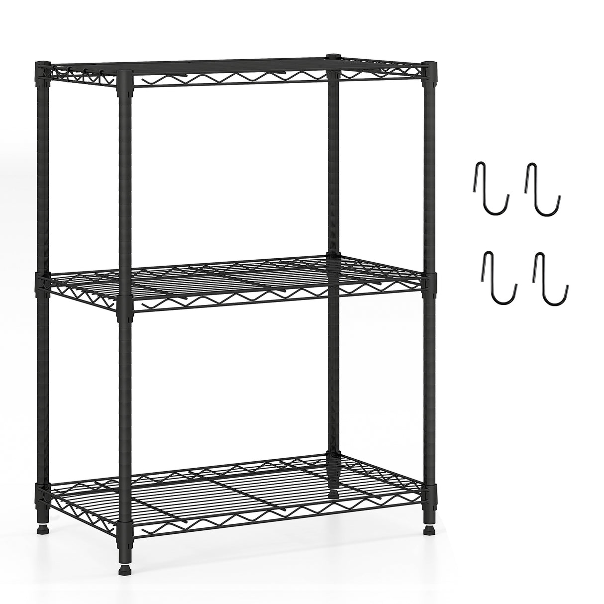 3-Tier Metal Storage Shelving Unit with V-Shaped Wire Rack and  450 LBS Capacity-Black