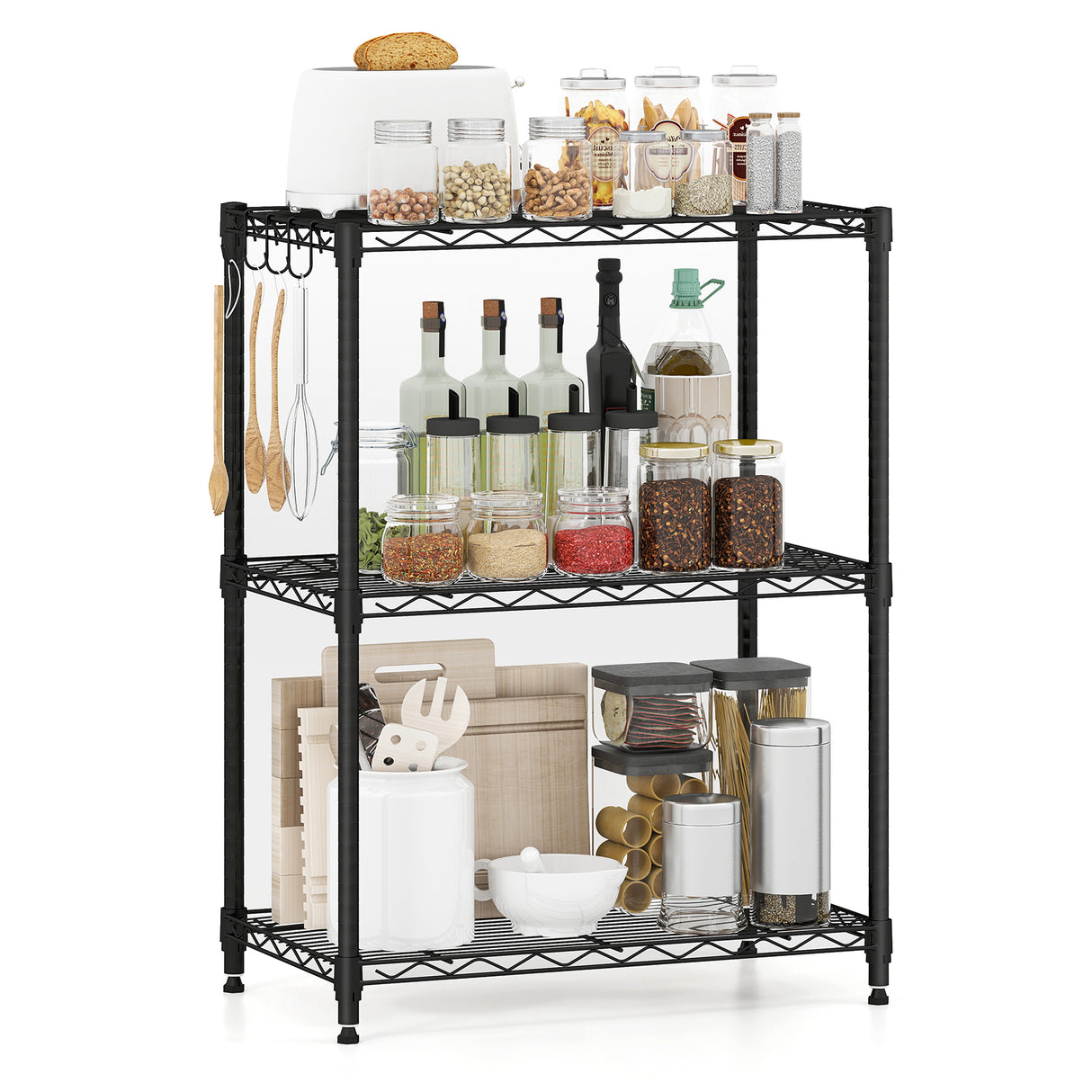 3-Tier Metal Storage Shelving Unit with V-Shaped Wire Rack and  450 LBS Capacity-Black