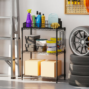 3-Tier Metal Storage Shelving Unit with V-Shaped Wire Rack and  450 LBS Capacity-Black