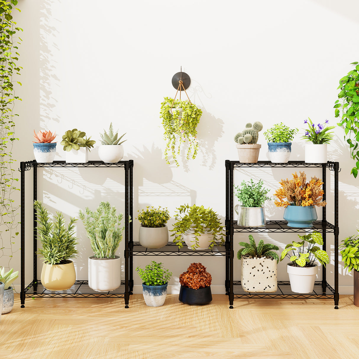 3-Tier Metal Storage Shelving Unit with V-Shaped Wire Rack and  450 LBS Capacity-Black