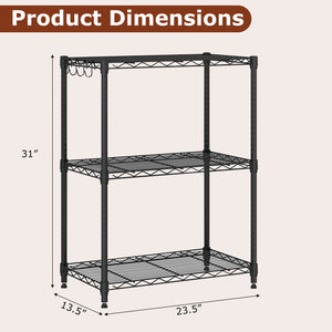 3-Tier Metal Storage Shelving Unit with V-Shaped Wire Rack and  450 LBS Capacity-Black