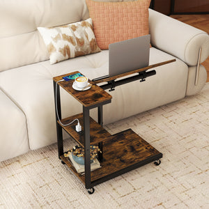 3-Tier Mobile Couch Side Table with Tiltable Tabletop-1 Piece