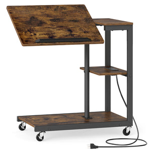 3-Tier Mobile Couch Side Table with Tiltable Tabletop-1 Piece