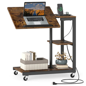 3-Tier Mobile Couch Side Table with Tiltable Tabletop-1 Piece