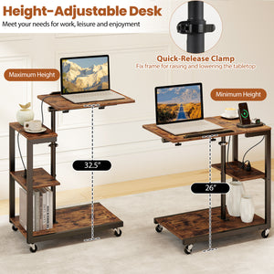 3-Tier Mobile Couch Side Table with Tiltable Tabletop-1 Piece