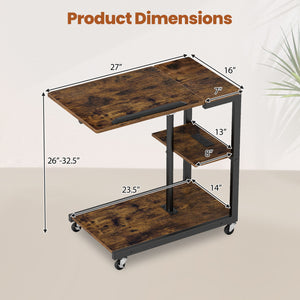 3-Tier Mobile Couch Side Table with Tiltable Tabletop-2 Piece