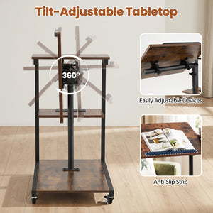 3-Tier Mobile Couch Side Table with Tiltable Tabletop-2 Piece