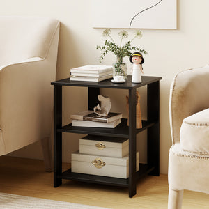 3-Tier Modern Nightstand Square Side Table with Open Storage Shelves-Black