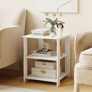 3-Tier Modern Nightstand Square Side Table with Open Storage Shelves-White