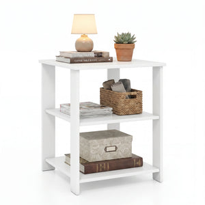 3-Tier Modern Nightstand Square Side Table with Open Storage Shelves-White
