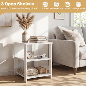 3-Tier Modern Nightstand Square Side Table with Open Storage Shelves-White