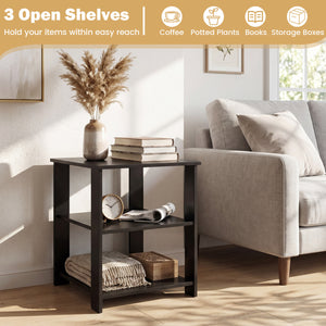 3-Tier Modern Nightstand Square Side Table with Open Storage Shelves Set of 2-Black