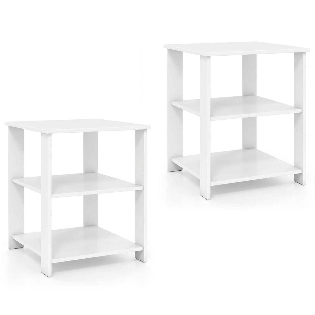 3-Tier Modern Nightstand Square Side Table with Open Storage Shelves Set of 2-White