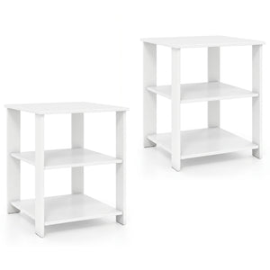 3-Tier Modern Nightstand Square Side Table with Open Storage Shelves Set of 2-White