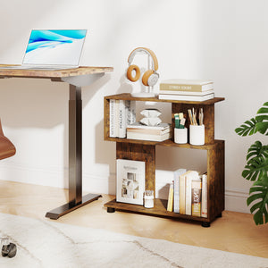 3-Tier Modern S-shaped Bookshelf with Adjustable Feet-Rustic Brown
