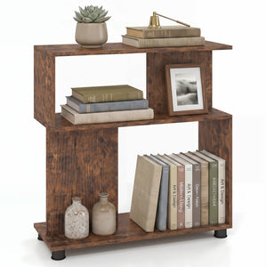 3-Tier Modern S-shaped Bookshelf with Adjustable Feet-Rustic Brown