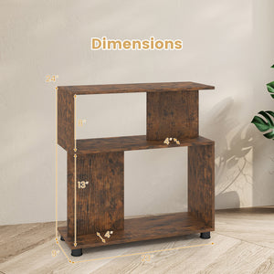 3-Tier Modern S-shaped Bookshelf with Adjustable Feet-Rustic Brown