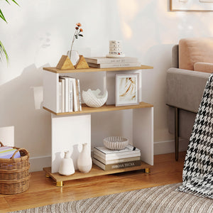 3-Tier Modern S-shaped Bookshelf with Adjustable Feet-White