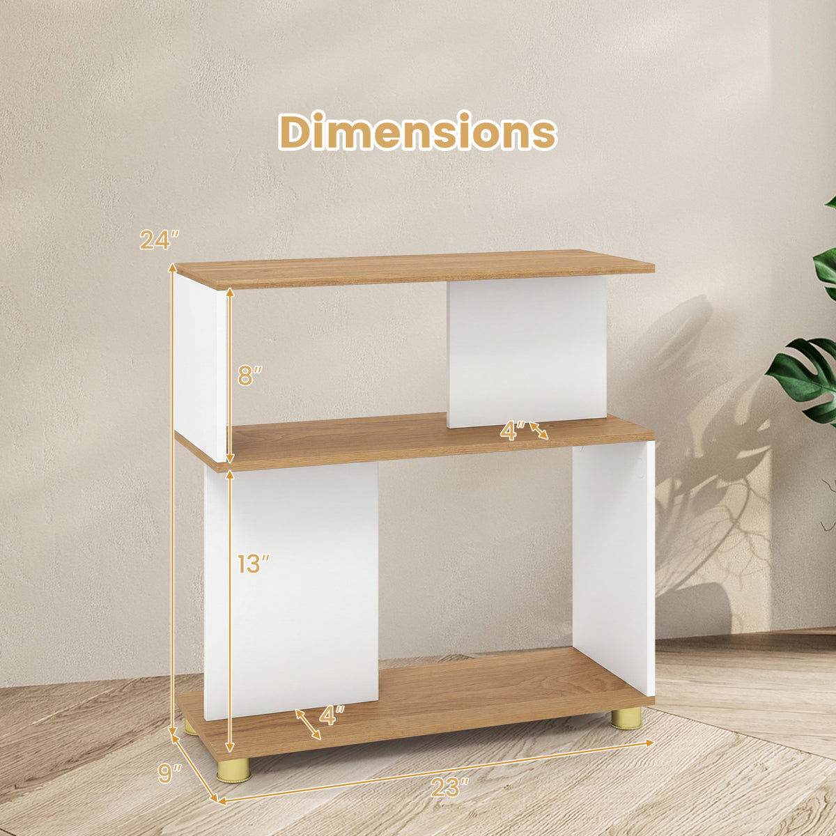 3-Tier Modern S-shaped Bookshelf with Adjustable Feet-White